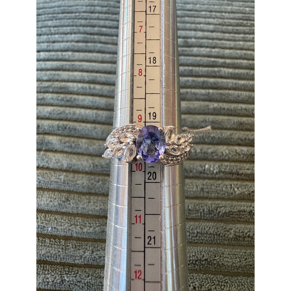 Sterling Silver‎ 925 DK Purple Tanzanite & White Ring Size 9.5